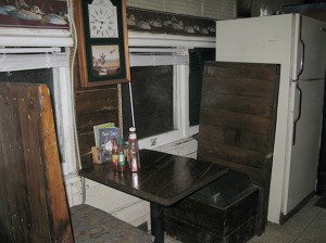 wooden booth in train car addition