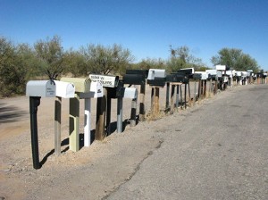 Yes, we counted. Ninety-nine boxes of mail on the posts...